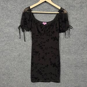 Mi ami Sz Small Mini Dress Babydoll Witchy Mesh Dark Fairy Dainty Velvet Burnout